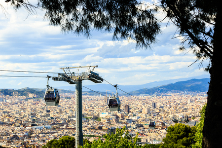 Montjuic funicular, panaramic view of Barcelonaのeditorial素材
