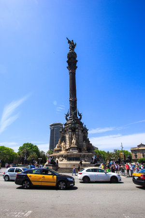 Statue of Christopher Columbus in Barcelonaのeditorial素材