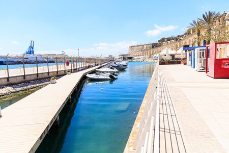 yachts docked in the Valletta Waterfront, ferry pier, Cruise Liner Port, sunny dayのeditorial素材