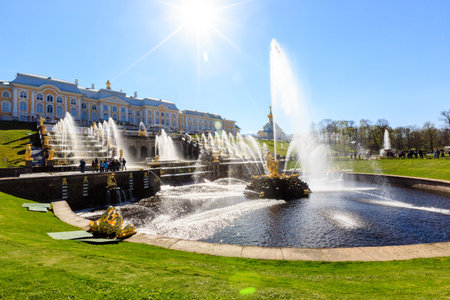 Grand Peterhof Palace, Grand Cascade, largest fountain ensemble. Samson fountain