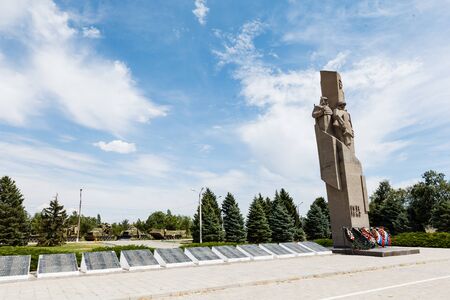 Volzhsky, Russia - JULY 14, 2017: War memorial built to soldiers who died during the Civil War and World War II, Stalingrad battle. Was built in 1975. Place of mass burial. Sunny hot summer dayのeditorial素材