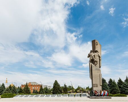 Volzhsky, Russia - JULY 14, 2017: War memorial built to mothers and children of war military Stalingrad battle. Was built in 2015. Sunny hot summer dayのeditorial素材
