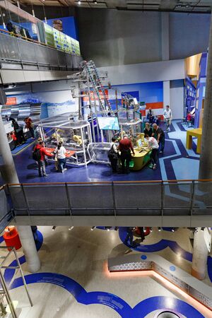 AMSTERDAM, NETHERLANDS - May 19, 2019: Interior of the Science Center Nemo, a science center in Amsterdam. The museum has origins in 1923のeditorial素材