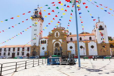 Candelaria, Tenerife, Spain - August 09, 2013: Garlands on square near the Basilica and Royal Marian Shrine of Our Lady of the Candelaria. traditional Canary landscape, bright summer dayのeditorial素材