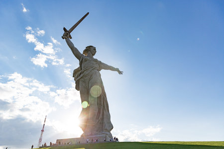 The Motherland Calls monuments at Mamayev Kurgan memorial complex in Volgogradのeditorial素材