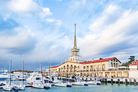 Marine Station of Sochi, view from seaのeditorial素材