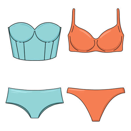 Orange and turquoise swimwear. Summer vector illustration. vector illustrationのイラスト素材