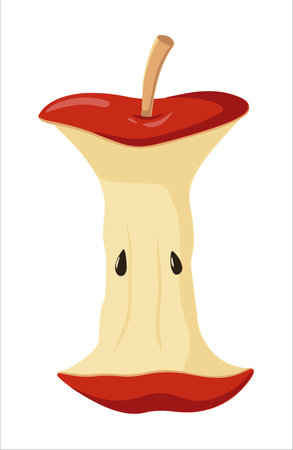 Red apple stamp icon. Flat illustration of apple stump vector icon for web isolated on white background. Suitable for postcards, labels, cardsのイラスト素材