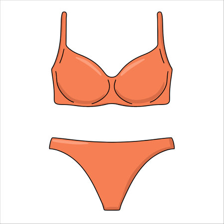 Fashionable and colorful orange swimsuit. Two-piece swimwear, bikini tops and bottoms. isolated on white background. Stylish swimwear design. vector illustration.のイラスト素材