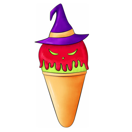Realistic icon Halloween green ice cream with eyes in a hat. isolated object on a white background.のイラスト素材