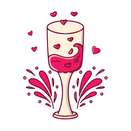 Isolated illustrations for Valentine's Day. a glass with a love drink, hearts. for postcards, T-shirts and moreのイラスト素材