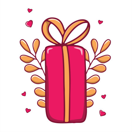 Isolated illustrations for Valentine's Day and birthday .Gift with ribbon, floral ornament, hearts. for post cards, T-shirts and moreのイラスト素材