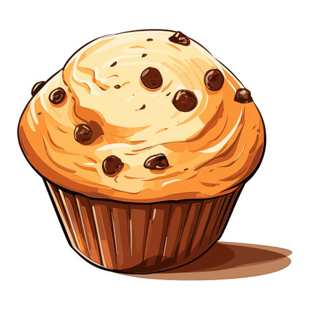 Muffins with chocolate topping. Isolated vector illustration on white backgroundのイラスト素材