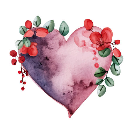 Cute romantic hart watercolor Valentine Day elements. Hand drawn watercolor illustration. Isolated on white background.のイラスト素材