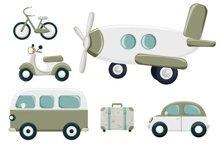 Set of retro transportation elements, isolated on white backgroundのイラスト素材