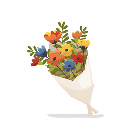 Colorful flower bouquet in wrapping paperのイラスト素材