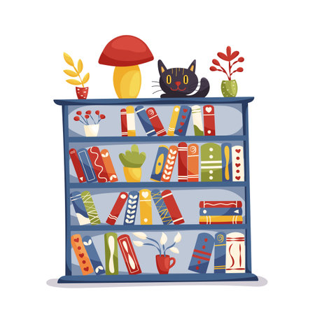 School bookshelf with books and decorationsのイラスト素材