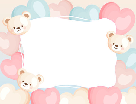 Valentine frame with teddy bears and heart balloonsのイラスト素材