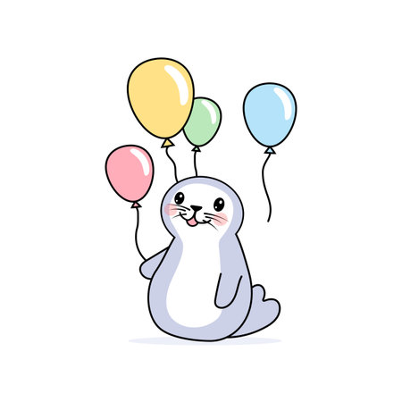Cute seal with colorful balloons illustrationのイラスト素材