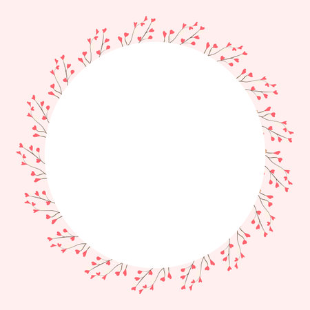 Round heart branch frame with space for text on pink backgroundのイラスト素材
