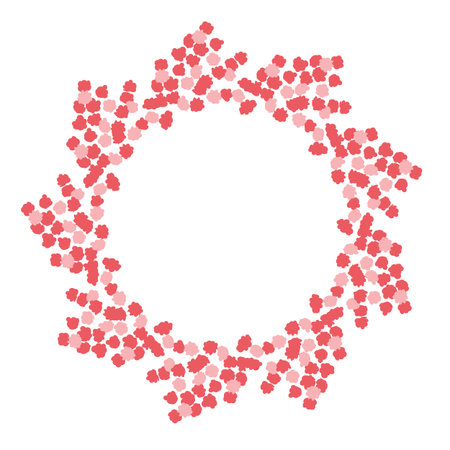 Round floral frame with red tiny flowers and space for textのイラスト素材