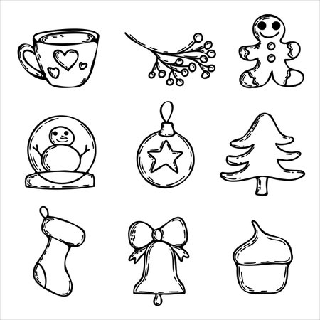 Christmas line art doodle icons setのイラスト素材