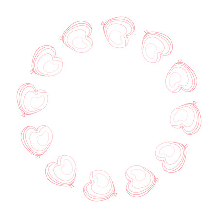 Round frame with pink heart outlines and space for textのイラスト素材