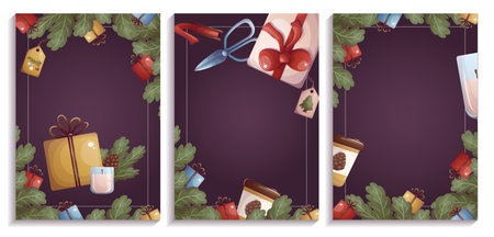 Set of Christmas cards with giftsのイラスト素材
