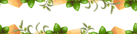 Seamless cheese and herb borderのイラスト素材