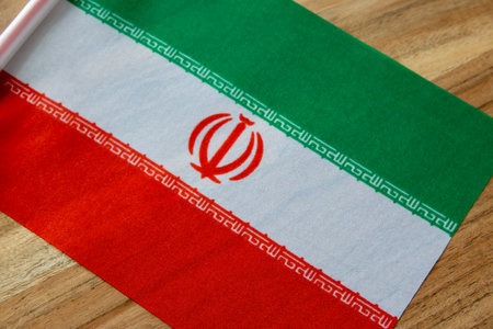 Flag of Iran on the natural wood background.の写真素材
