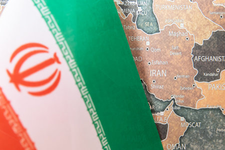National flag of Iran on the world map background.の写真素材