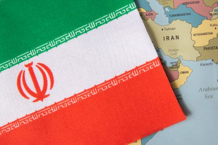 National flag of Iran on the world map background.の写真素材