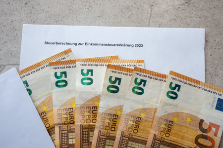 Paper form for tax return in 2024 year. Income in European money bills.