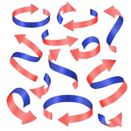 Vector realistic ribbons set.Blue and pink colored elements for your poster, banner, print, web design. Ornamental objects.のイラスト素材