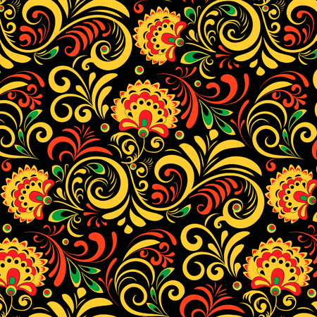 Vector Russian Ethnic ornament .Khokhloma painting seamless pattern , decoration objects in Russian style, Elements for poster, banner, print, logo, advertisement design.のイラスト素材