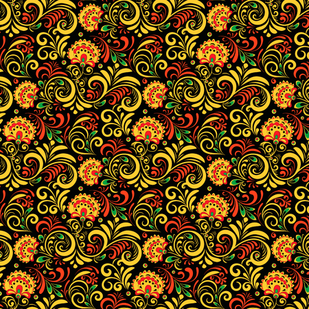 Vector Russian Ethnic ornament .Khokhloma painting seamless pattern , decoration objects in Russian style, Elements for poster, banner, print, logo, advertisement design.のイラスト素材