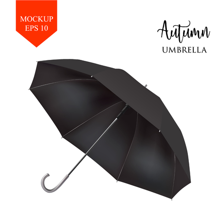 Vector Blank Classic Opened Round Rain Umbrella ,Parasol Sunshade. Mock up Close up Isolated on White Background. Front Side View,Black illustration image for advertising, poster, banner, print designのイラスト素材