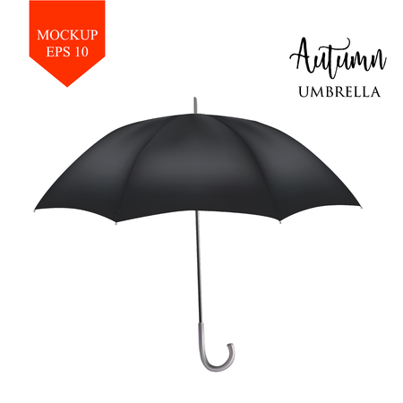 Vector realistic parasol rain umbrella, Sunshade set. black colored, isolated .Blank Classic Round Mock up isolated .Side View, slanted .object for advertising, poster, banner design.のイラスト素材