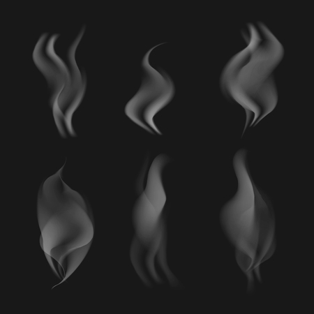 vector grey realistic smoke on black . decorative illustration for business purposes, web sight design, page element, motion, advertisement, banner, prints, posts objectのイラスト素材
