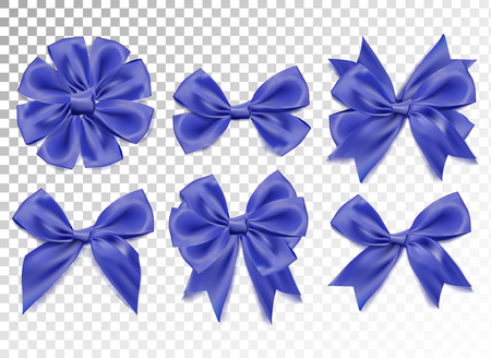 Vector 3d Realistic Blue bows . Design decoration Element. Different forms and shapes. Banner poster print presentation business card invitation greeting card objectのイラスト素材
