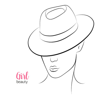 Vector portrait closeup of woman in small hatのイラスト素材