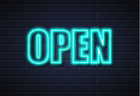 Vector neon open sign brick wallのイラスト素材
