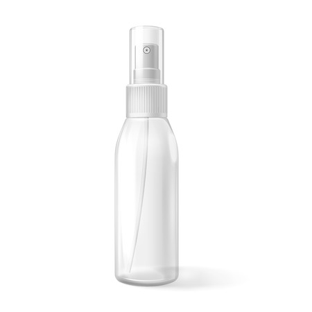 Cosmetic ads mockup template. Vector beauty plastic lotion bottle or spray container for brand advertising design layout. Healthcare perfume product packaging.のイラスト素材