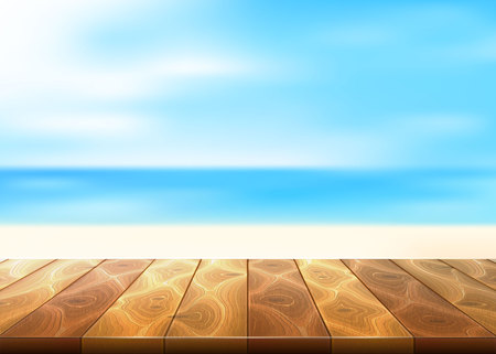 Vector realistic wooden floor deck timbers walkway beach coast coastline.のイラスト素材