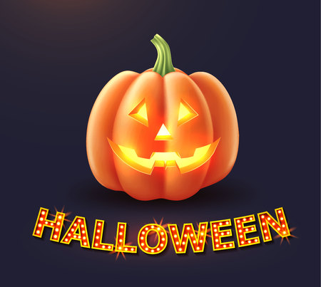 Vector jack o lanterns scary pumpkin face halloween holiday realistic symbol isolated. Traditional holiday decoration, autumn trick or treat kids event vegetable.のイラスト素材