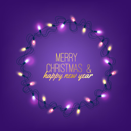 Vector christmas light realistic garland on purpleのイラスト素材