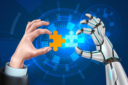 Vector robot business man hands with puzzleのイラスト素材