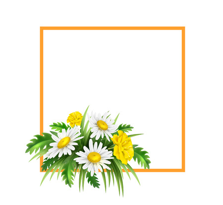 Realistic daisy and cornflowers bouquet. Elegant valentines day, international women day holiday decoration. Vector wedding, marriage invitation card objects. Beautiful vintage florals sign of loveのイラスト素材