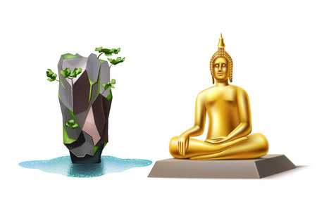 Vector golden buddha Bond island thailand landmarkのイラスト素材