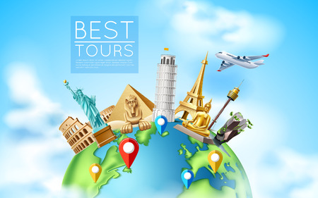Vector Travelling and tourism poster design 3dのイラスト素材